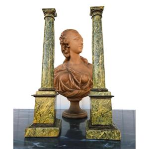 Pair Of Faux-marble Painted Walnut Columns