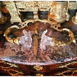 Pair Of Louis XV Style Gilt Bronze And Frosted Glass Sconces