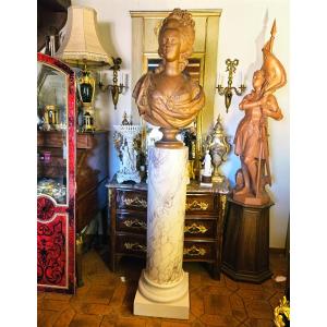 Large Bust Of Marie-antoinette On Column Ht 207 Cm