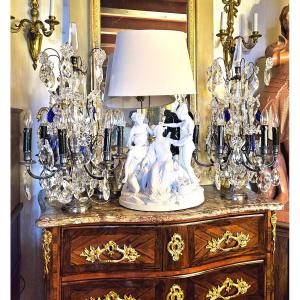Pair Of Large Crystal And Silver-plated Metal Girandoles