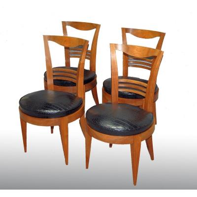 Chaises d'époque Art Déco Assises Circulaires Et Piétement En Gaine