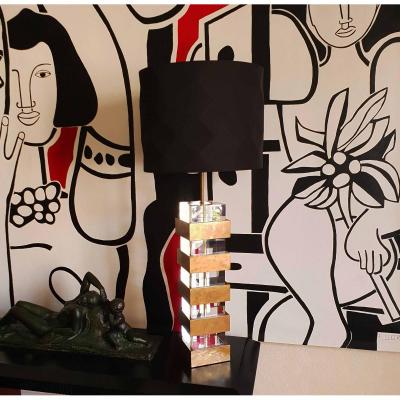 Large Design Lamp 70 In Lucite And Golden Metal Ht 100 Cm