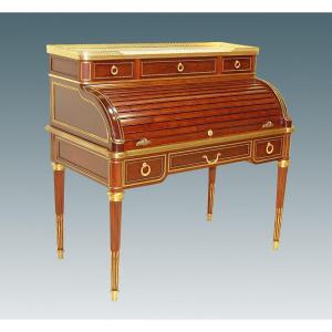 Louis XVI Cylinder Desk In Mahogany And Gilt Bronze