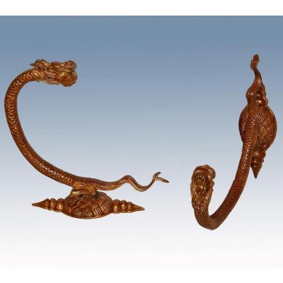 Coat Hooks Holder, Nineteenth Bronze, Sea Serpent Decor