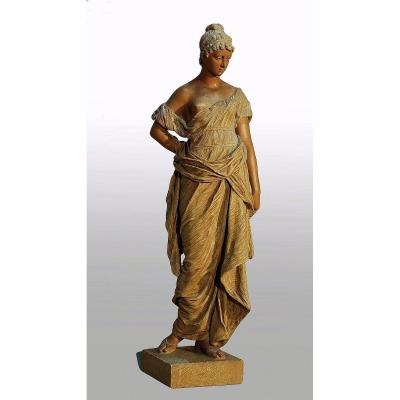 Goldscheider Large Sculpture Woman Dressed In An Antique Drape