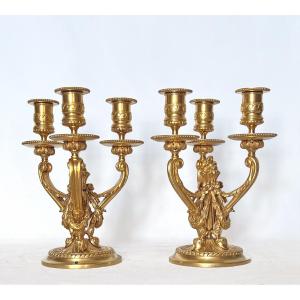 Pair Of Louis XVI Candlesticks In Gilt Bronze