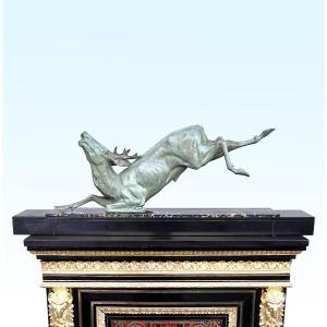 Large Deer In Patinated Bronze Signed Hugonnet