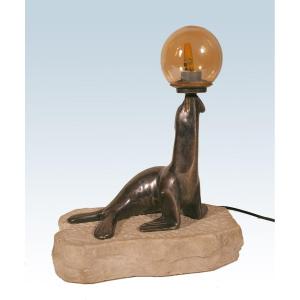 Art Deco Silver Bronze Sea Lion Lamp
