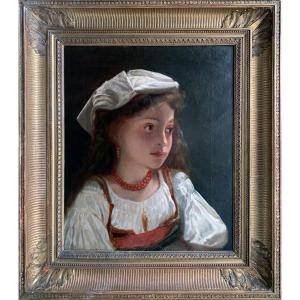Portrait Of A Young Girl Signed H Viger (1819/1879) Oil On Canvas, Antique, Framed