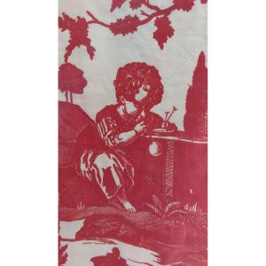 Two Panels In 18th Century Beautiran Printed Canvas 