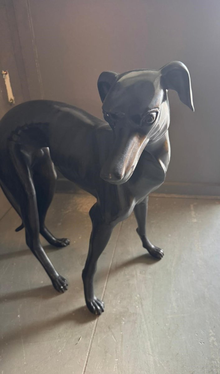 Coppia di sculture in bronzo raffiguranti levrieri -photo-3