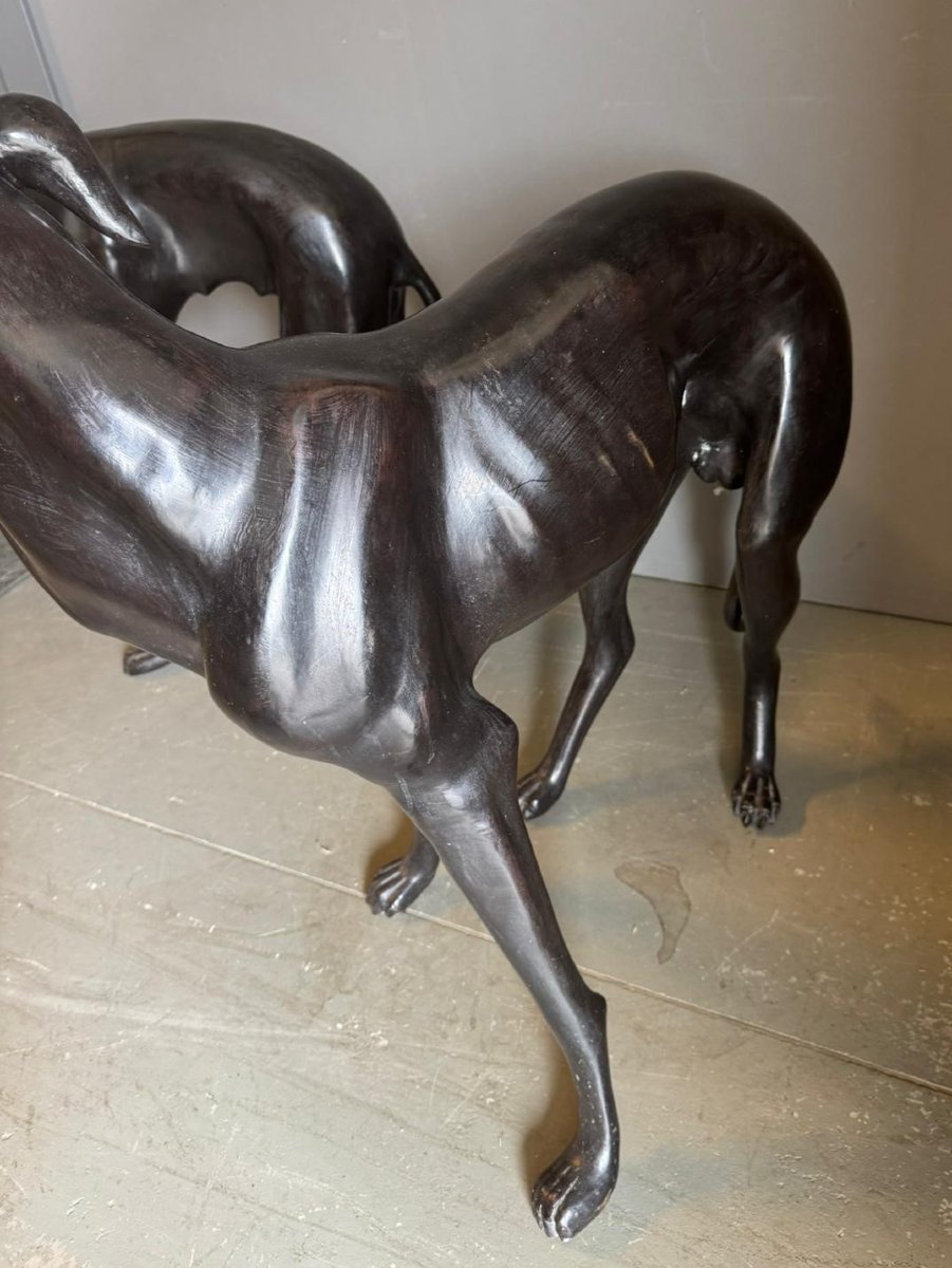 Coppia di sculture in bronzo raffiguranti levrieri -photo-5