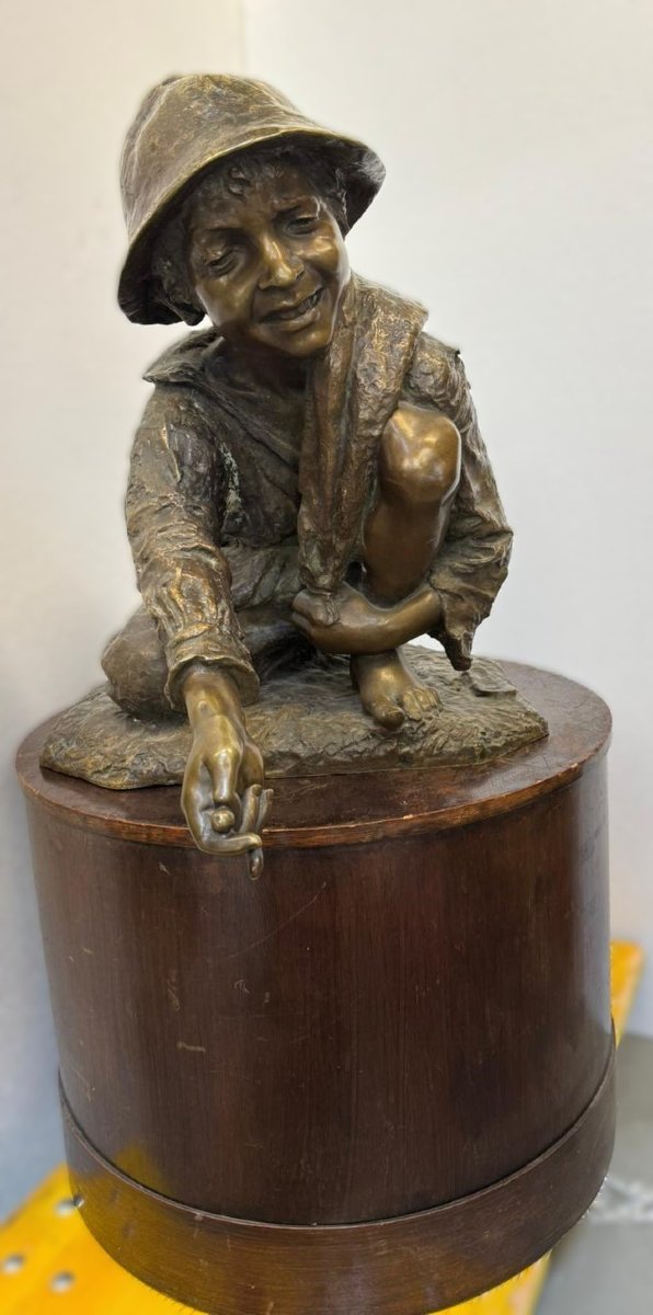 Bambino con biglie, bronzo, Enrico Astori (1859 - 1921) -photo-2
