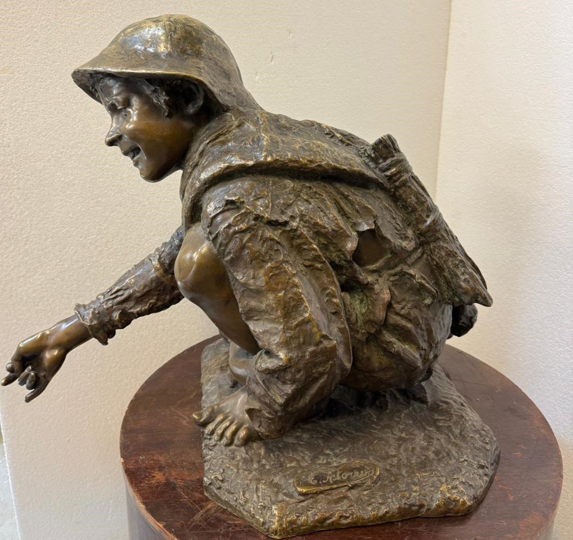 Bambino con biglie, bronzo, Enrico Astori (1859 - 1921) -photo-3