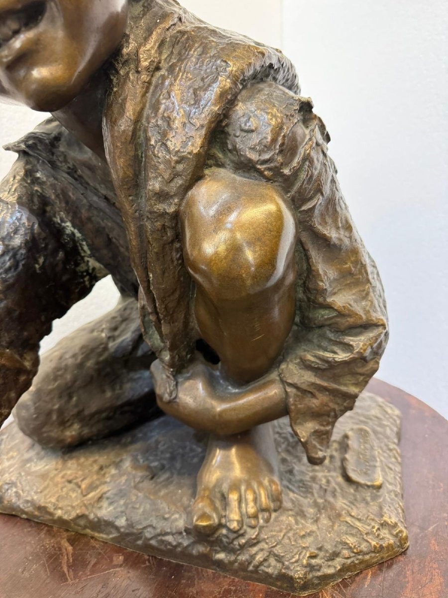 Bambino con biglie, bronzo, Enrico Astori (1859 - 1921) -photo-4