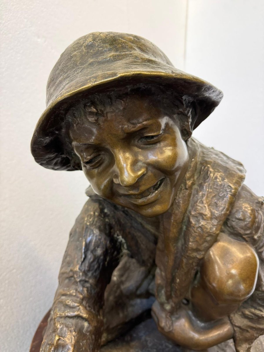 Bambino con biglie, bronzo, Enrico Astori (1859 - 1921) -photo-1
