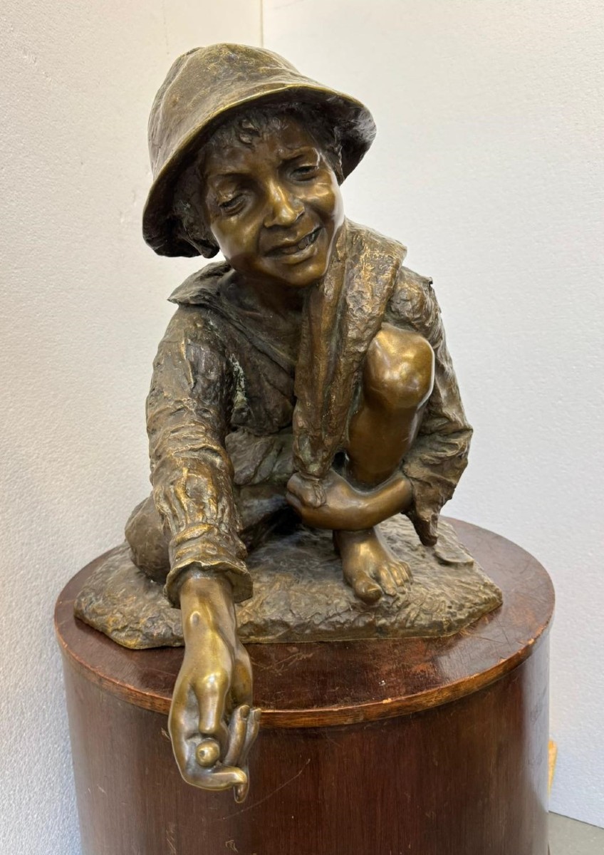 Bambino con biglie, bronzo, Enrico Astori (1859 - 1921) 