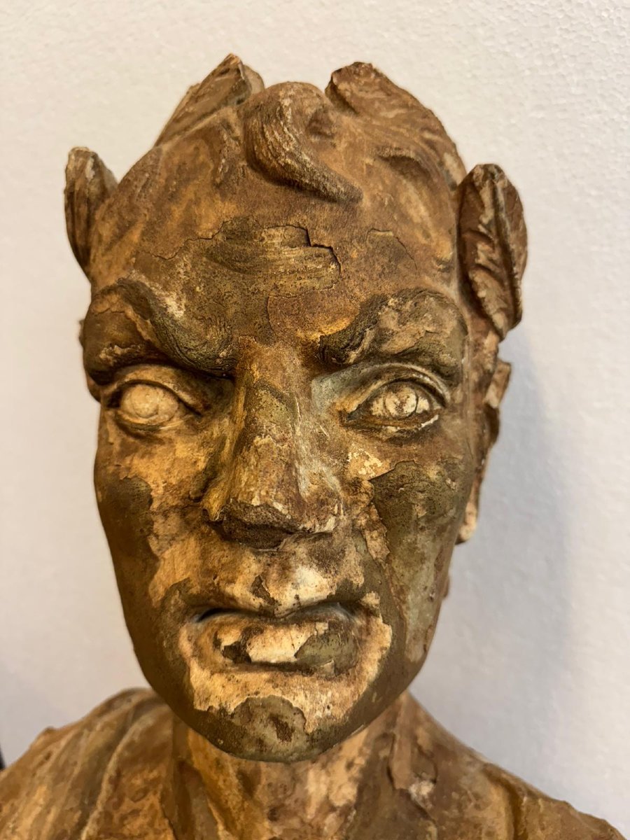 Busto di Imperatore Romano in Terracotta Patinata-photo-2