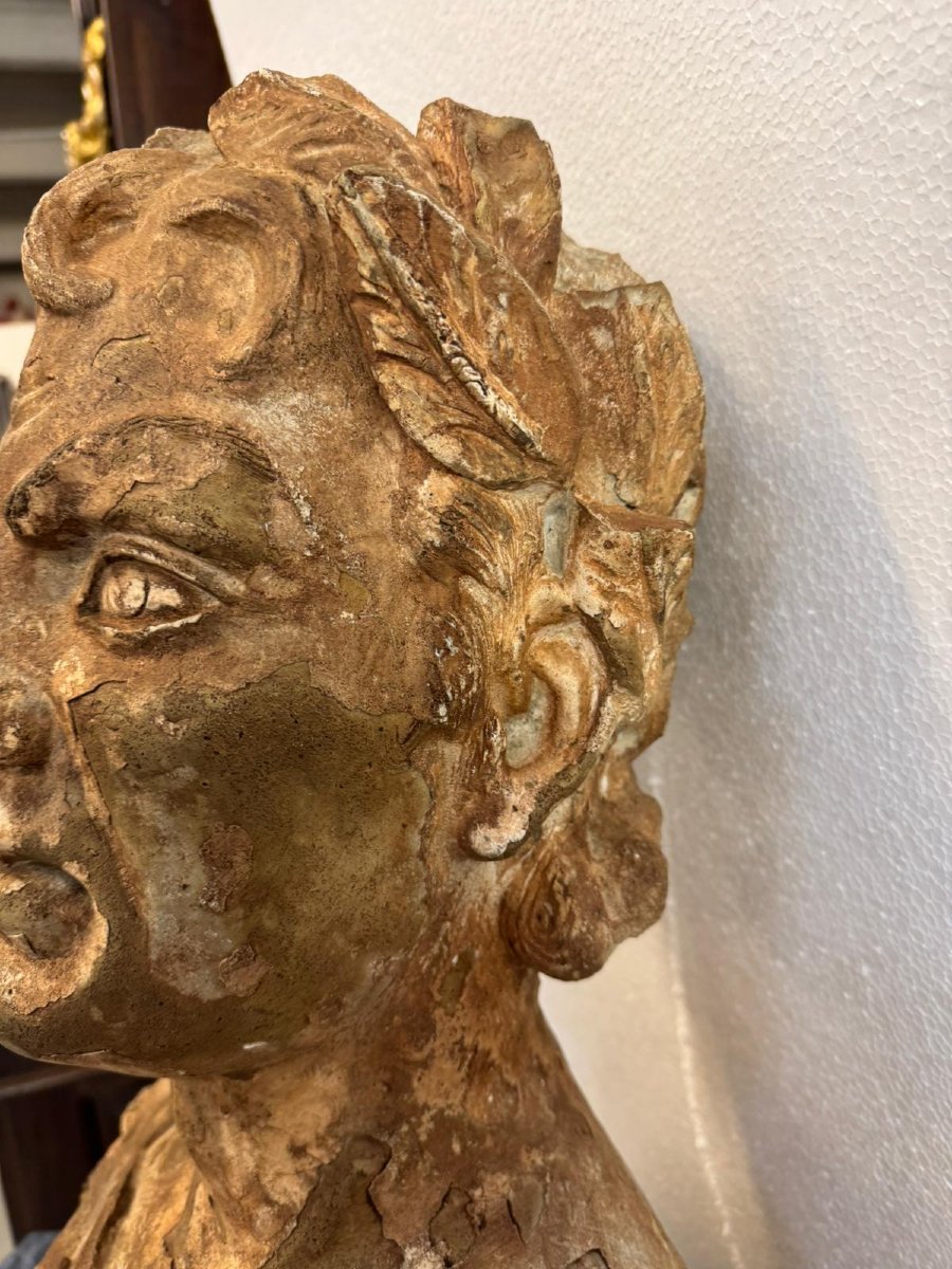 Busto di Imperatore Romano in Terracotta Patinata-photo-3
