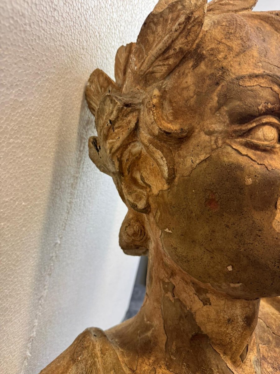 Busto di Imperatore Romano in Terracotta Patinata-photo-4