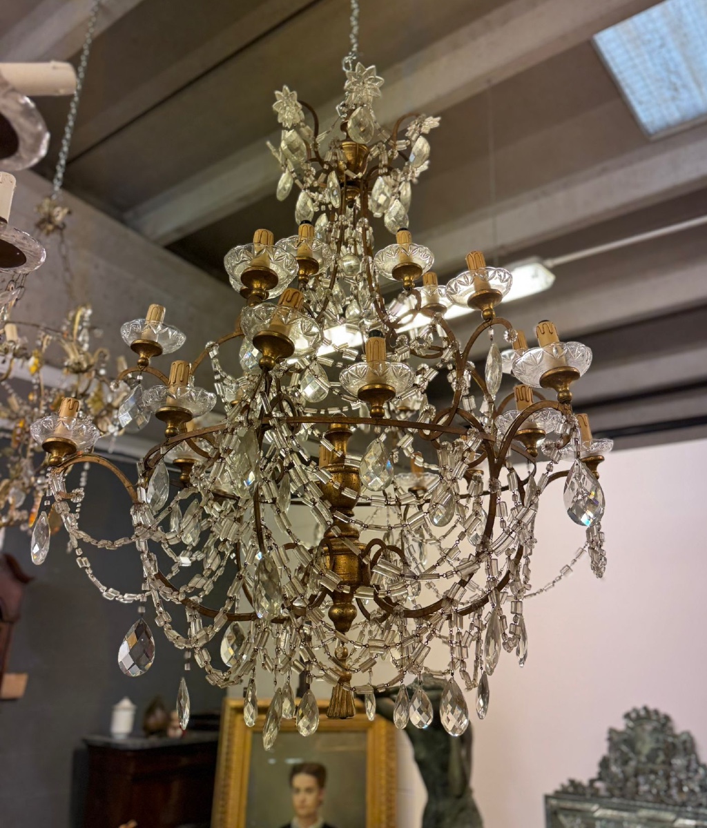 Coppia di lampadari toscani in ferro dorato-photo-2