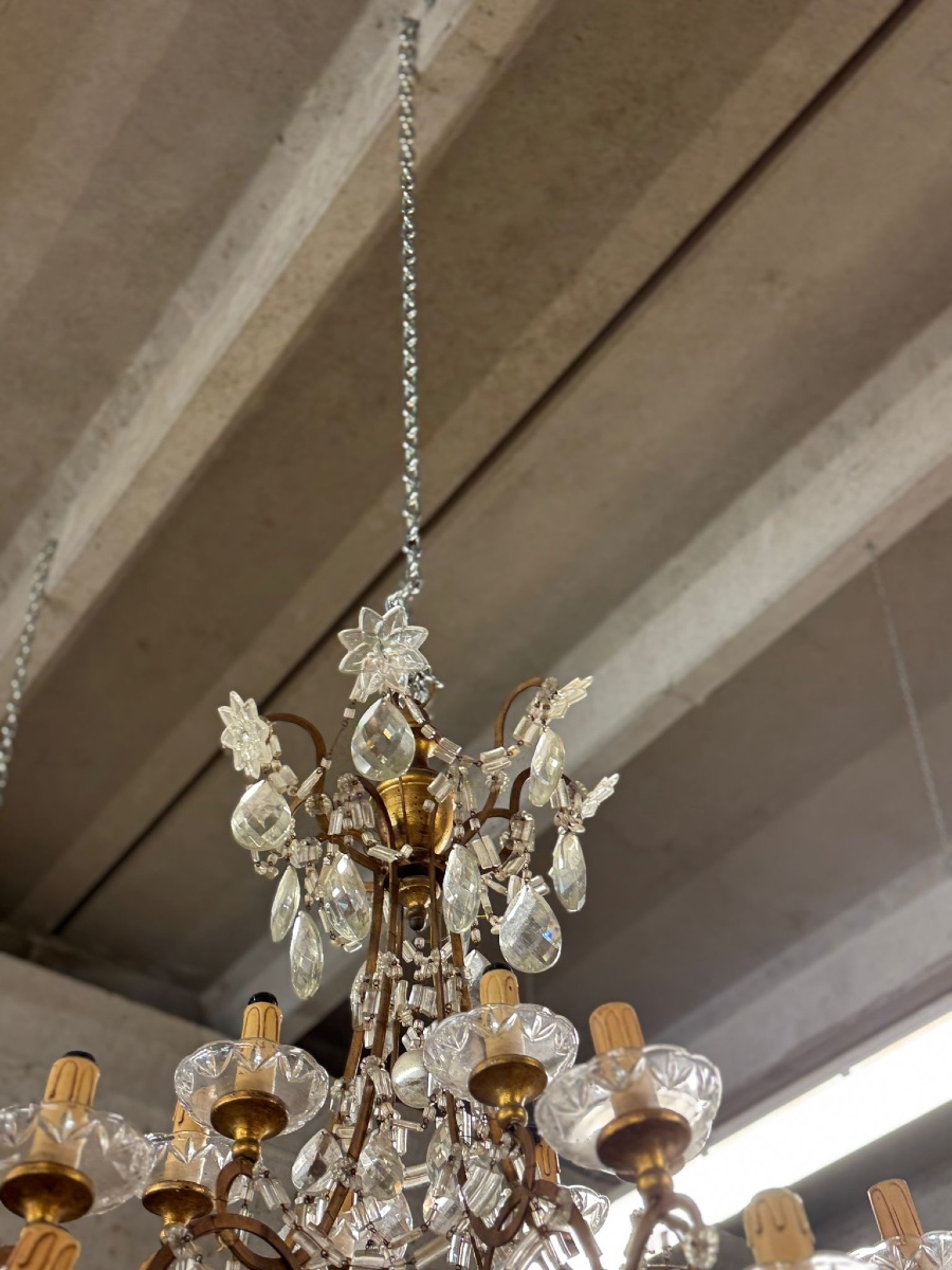 Coppia di lampadari toscani in ferro dorato-photo-1