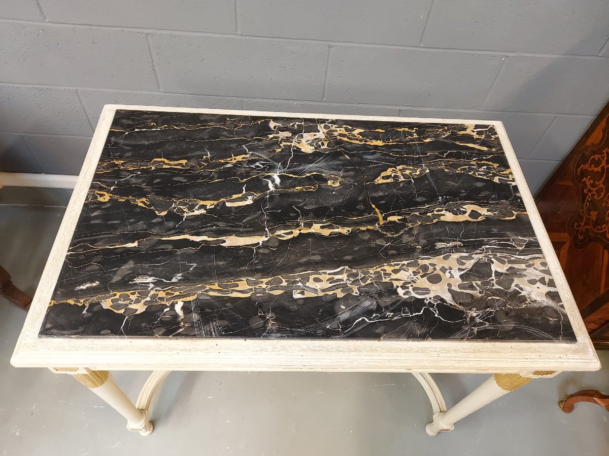 Tavolo laccato e dorato con piano in marmo Portoro-photo-4