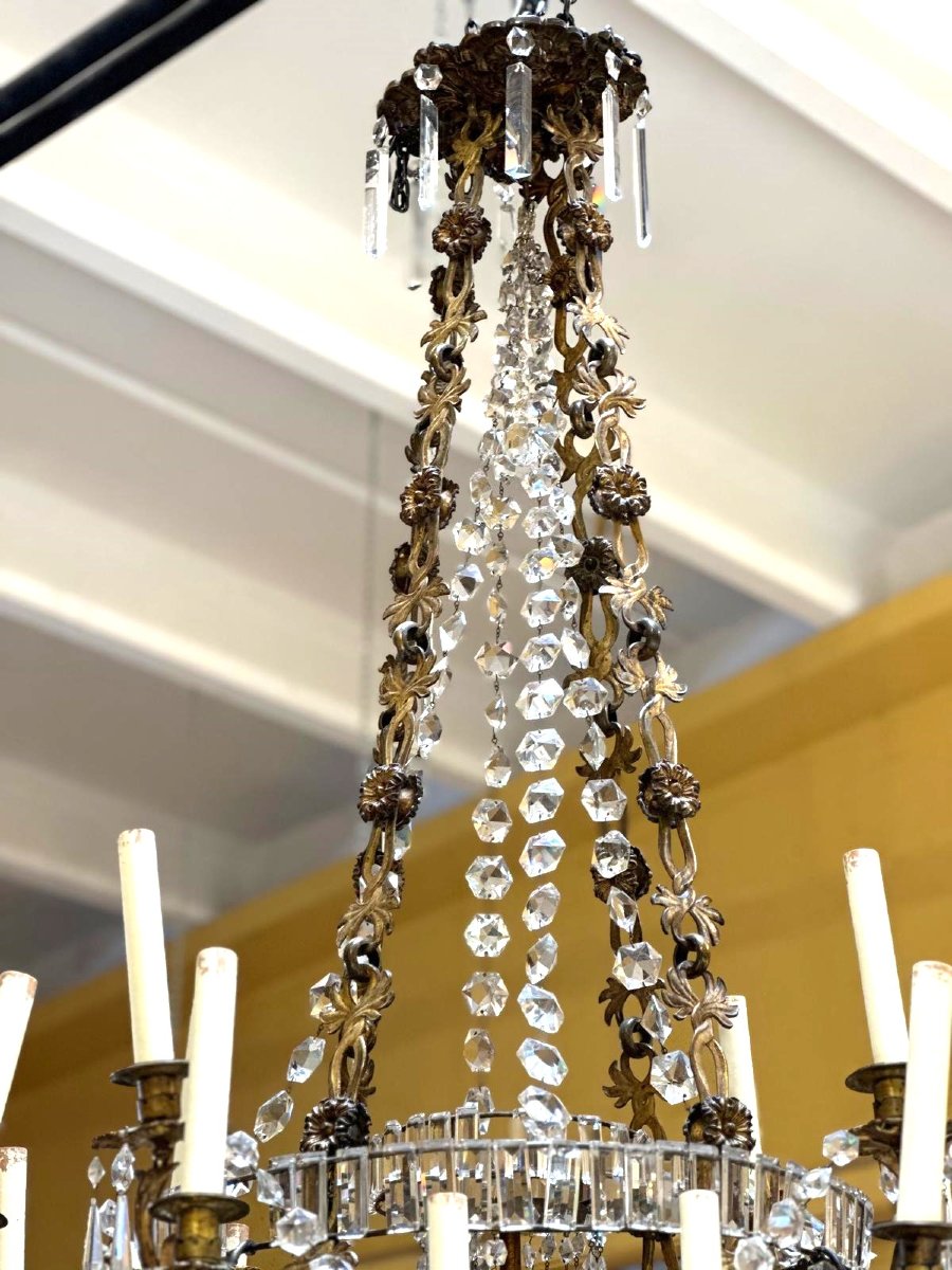 Lampadario in bronzo dorato e cristallo-photo-3