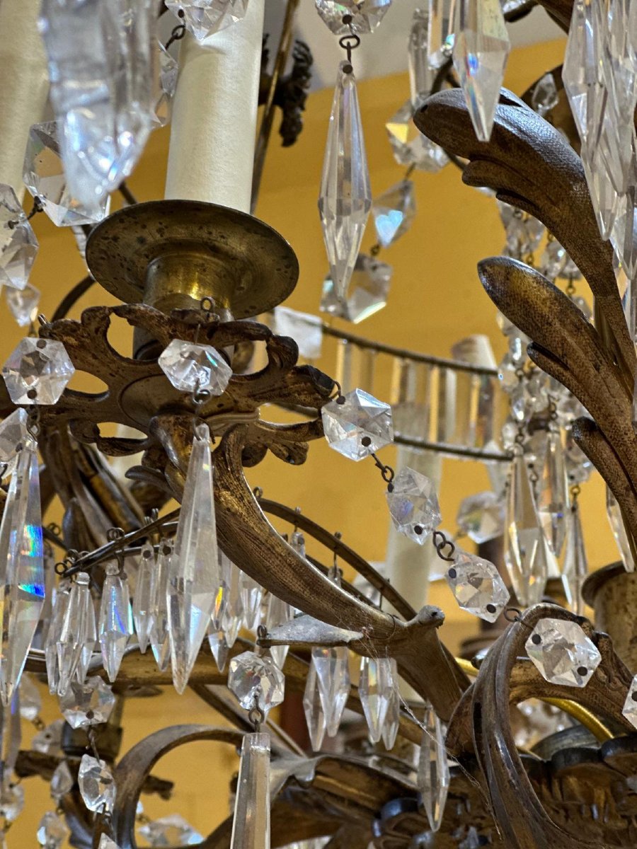 Lampadario in bronzo dorato e cristallo-photo-4
