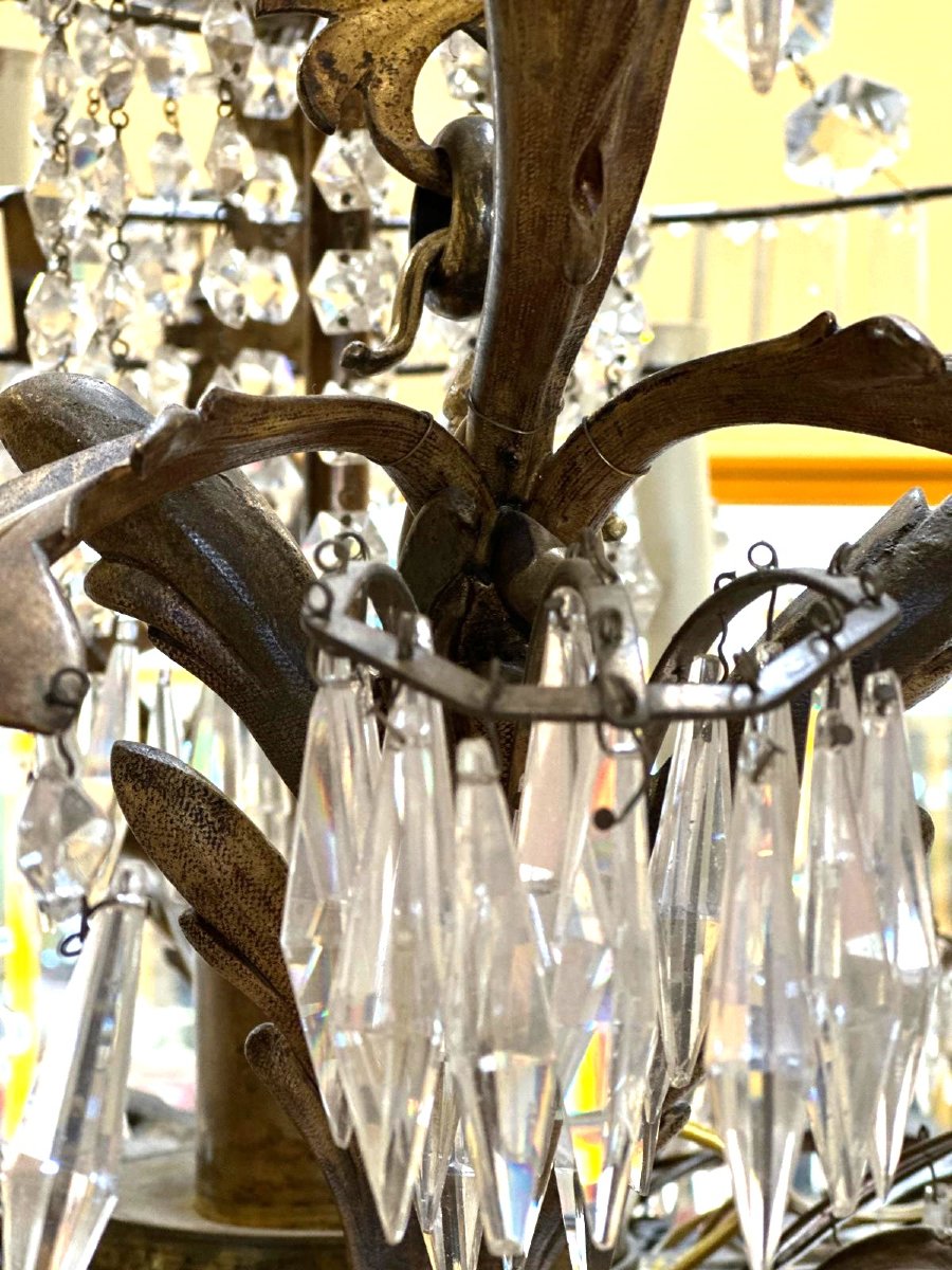 Lampadario in bronzo dorato e cristallo-photo-2