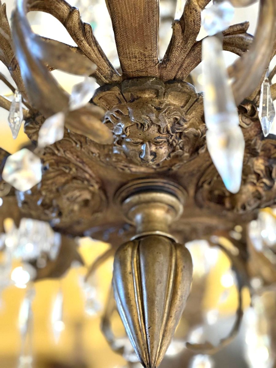 Lampadario in bronzo dorato e cristallo-photo-3