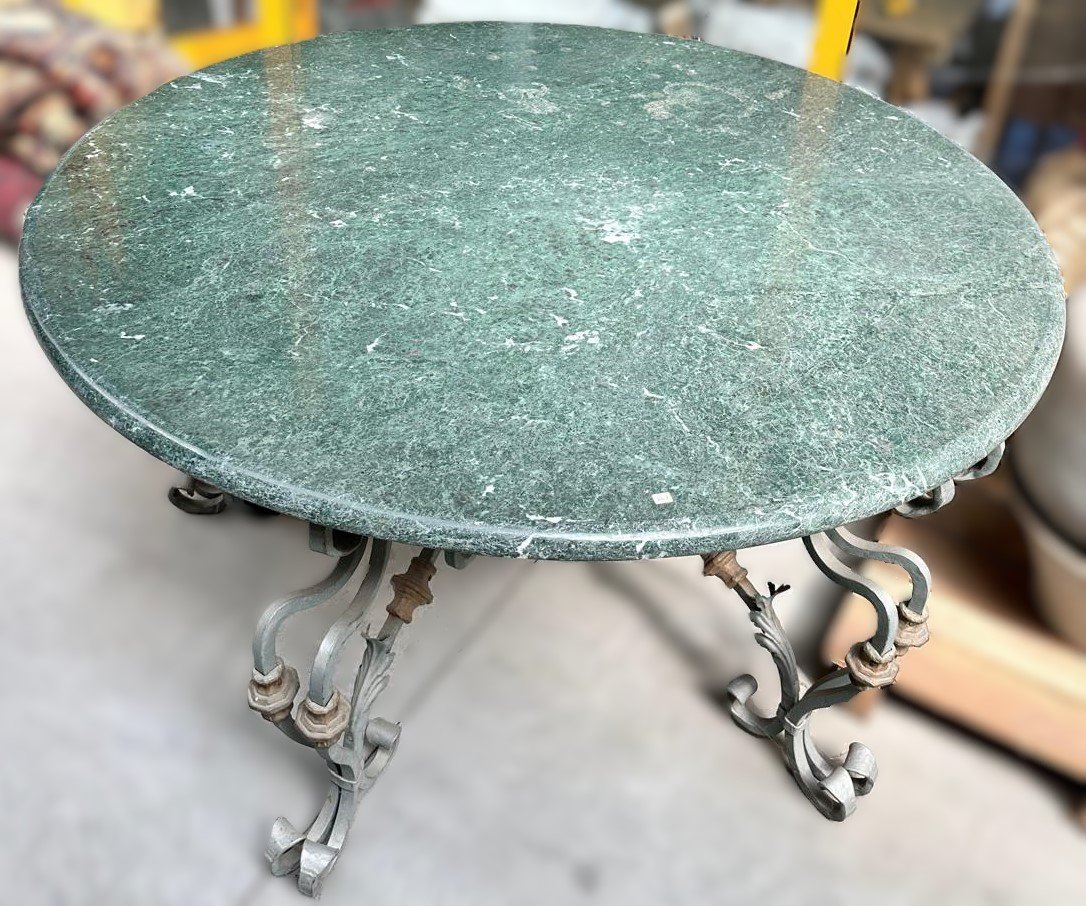 Tavolo in ferro battuto con piano in marmo verde-photo-3