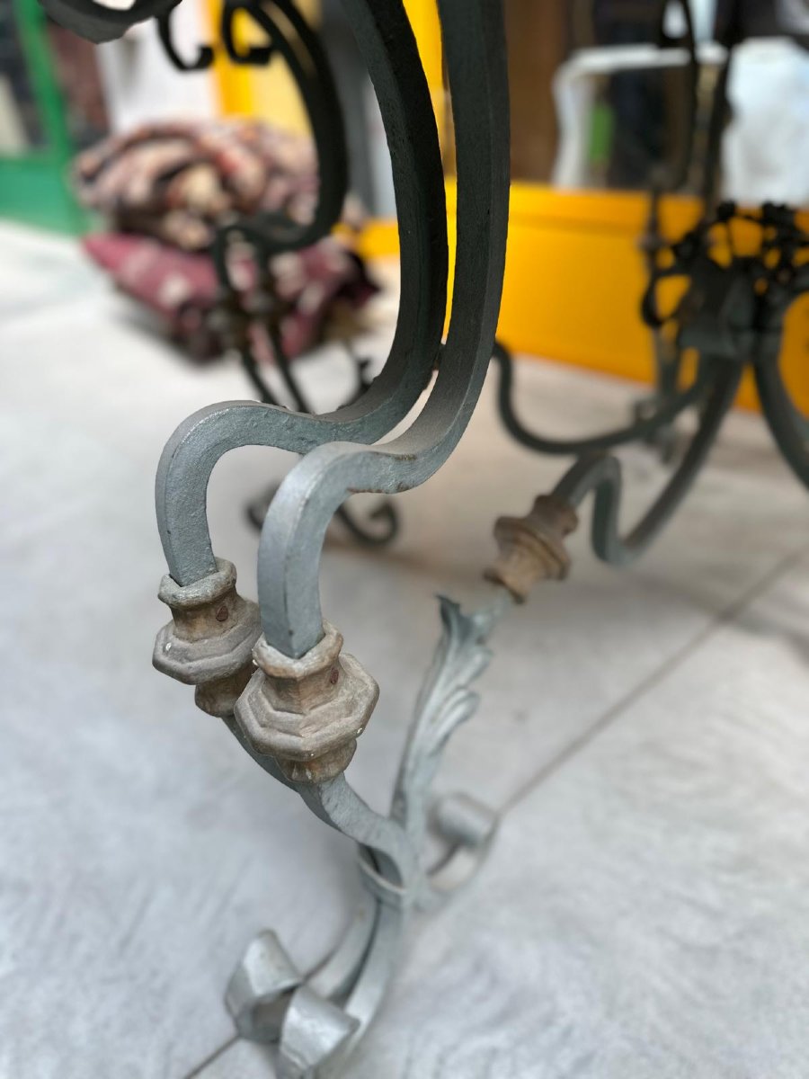 Tavolo in ferro battuto con piano in marmo verde-photo-4