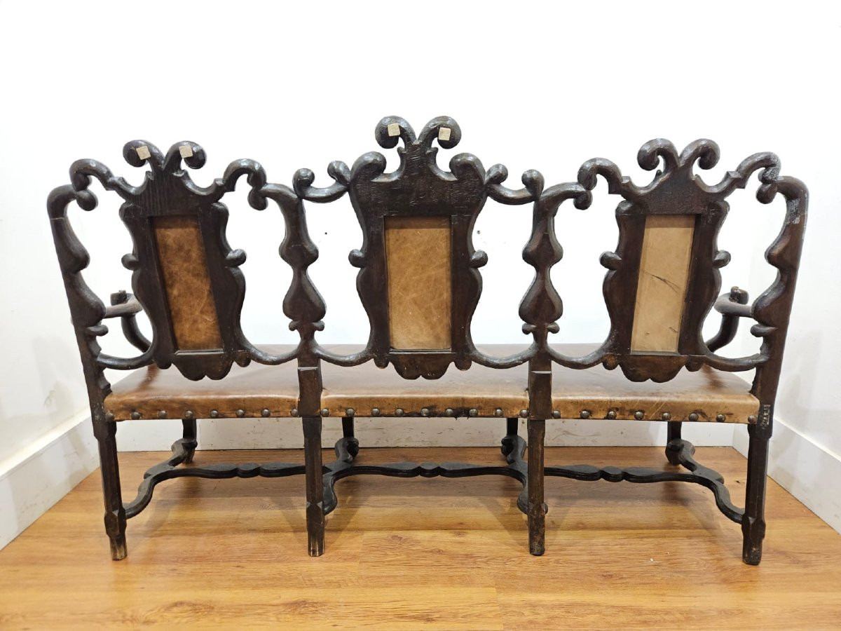 Divano in legno e pelle, Portogallo XVIII secolo -photo-2