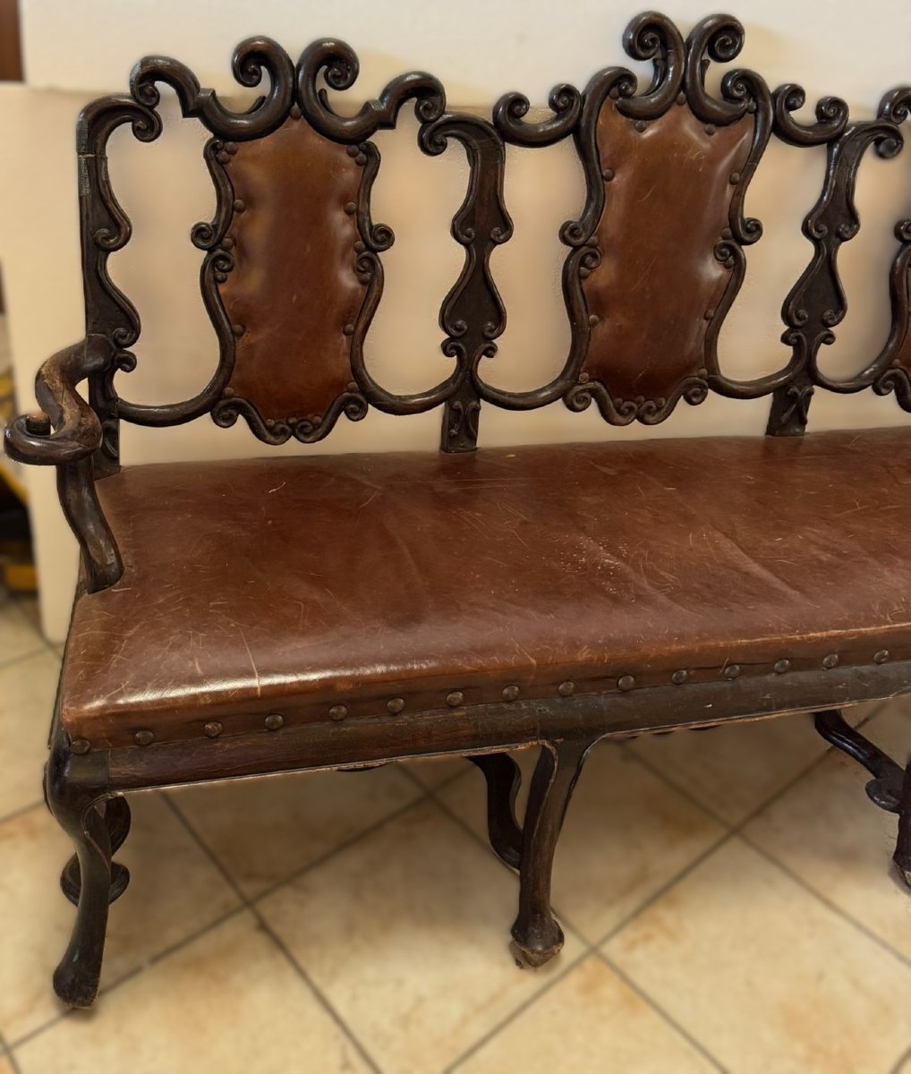 Divano in legno e pelle, Portogallo XVIII secolo -photo-2