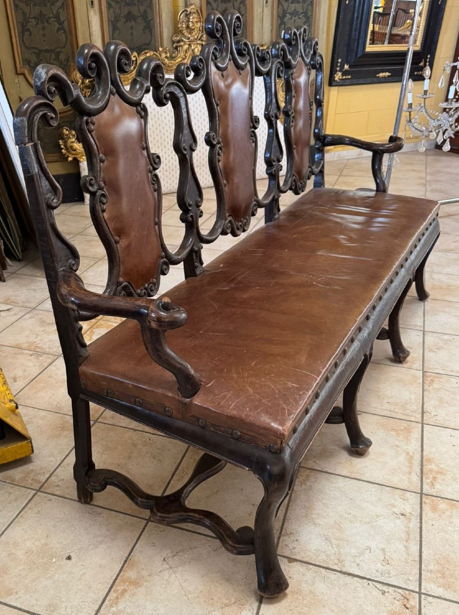 Divano in legno e pelle, Portogallo XVIII secolo -photo-5