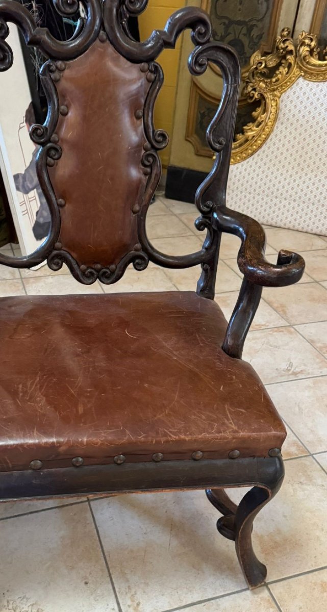 Divano in legno e pelle, Portogallo XVIII secolo -photo-7