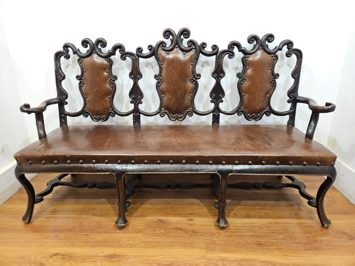 Divano in legno e pelle, Portogallo XVIII secolo -photo-8