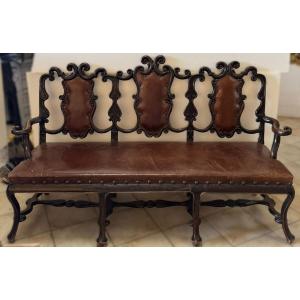 Divano in legno e pelle, Portogallo XVIII secolo 