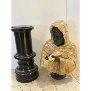 Busto raffigurante arabo in marmo nero e onice