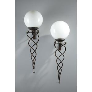 Pair Of Wrought Iron Art Déco Sconces