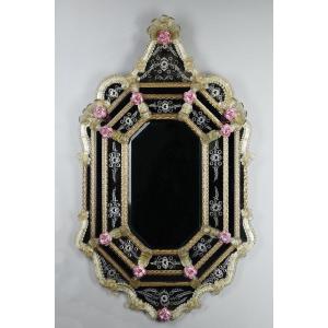 Octagonal Mirror With Murano Glass Beads, Early 20th Century 
