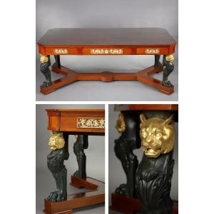 Table In Mahogany And Bronze, "return From Egypt" Style, 19th C.