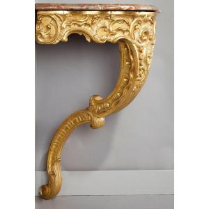 Louis XV Style Corner Console In Golden Wood And Breccia Marble Top, 19th
