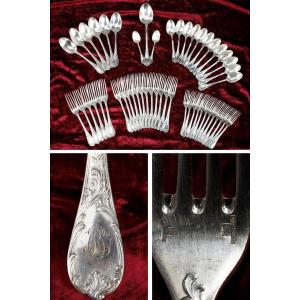 Christofle - Set Of 51 Louis XV Style Silver Plated Flatware 