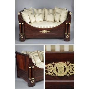 Mahogany And Gilt Bronze Sofa Bed, Restoration Period, 19th Century