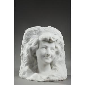 Bust Of Young Woman In Carrara Marble, 19th Century