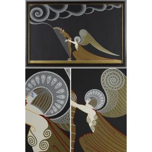 The Angel With The Harp, Color Lithograph By Erté (1892-1990).