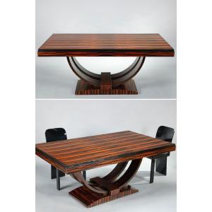 Rectangular Dining Room Table In Macassar Ebony Veneer, Art Deco Period
