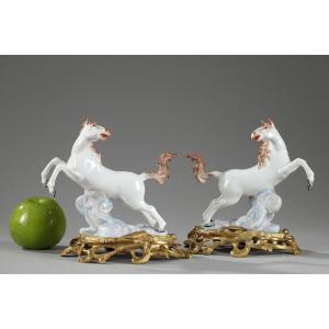 Pair Of Porcelain Horses Manufacture Samson